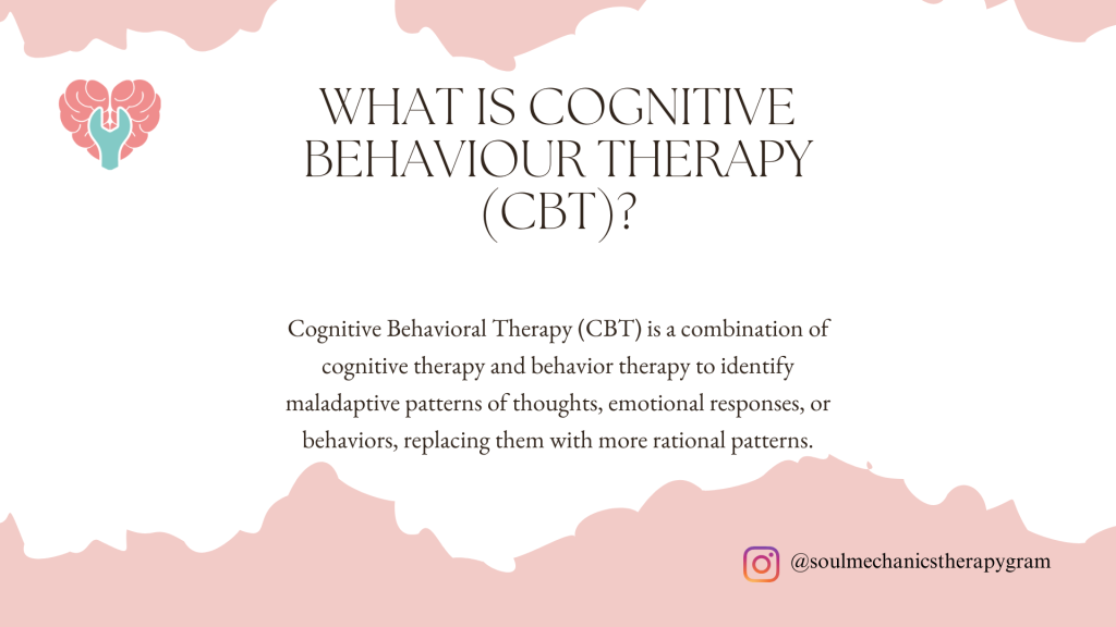 What is Cognitive Behavioral Therapy (CBT)?Cognitive Behavioral Therapy (CBT) is a combination of cognitive therapy and behavior therapy to identify maladaptive patterns of thoughts, emotional responses, or behaviors, replacing them with more rational patterns. 