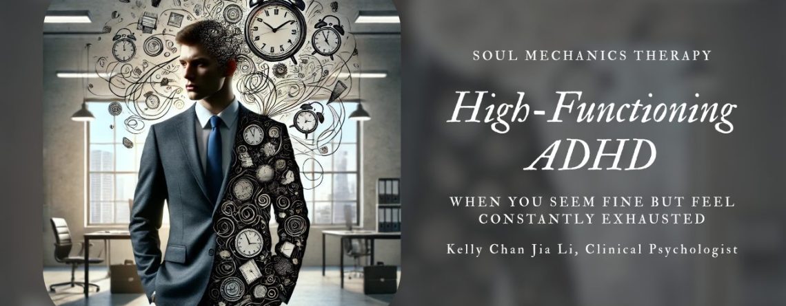 high-functioning ADHD adult working while feeling mentally exhausted