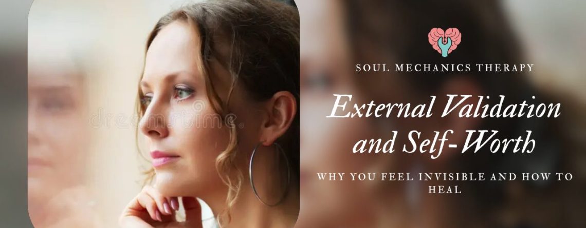 Person looking at their reflection symbolizing the psychological need for external validation and self-worth