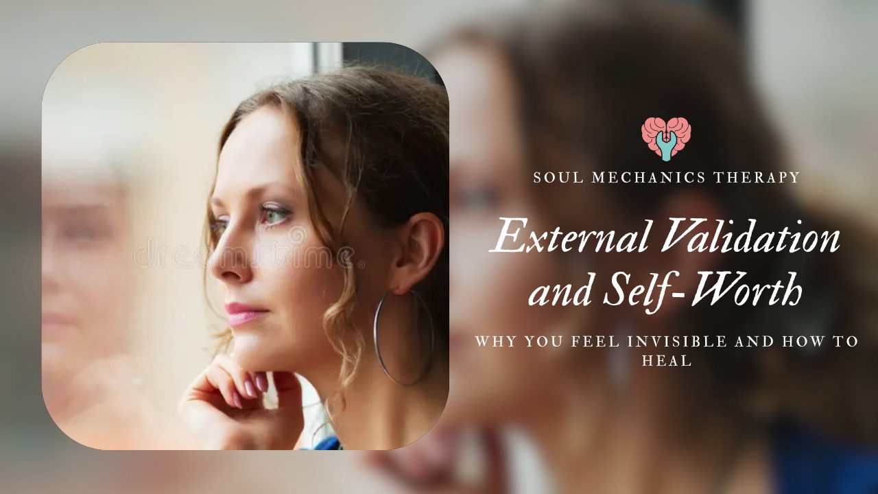 Person looking at their reflection symbolizing the psychological need for external validation and self-worth